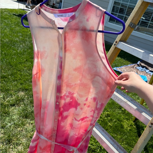 button up tank dress, pink tie dye, belt, - Picture 2 of 13